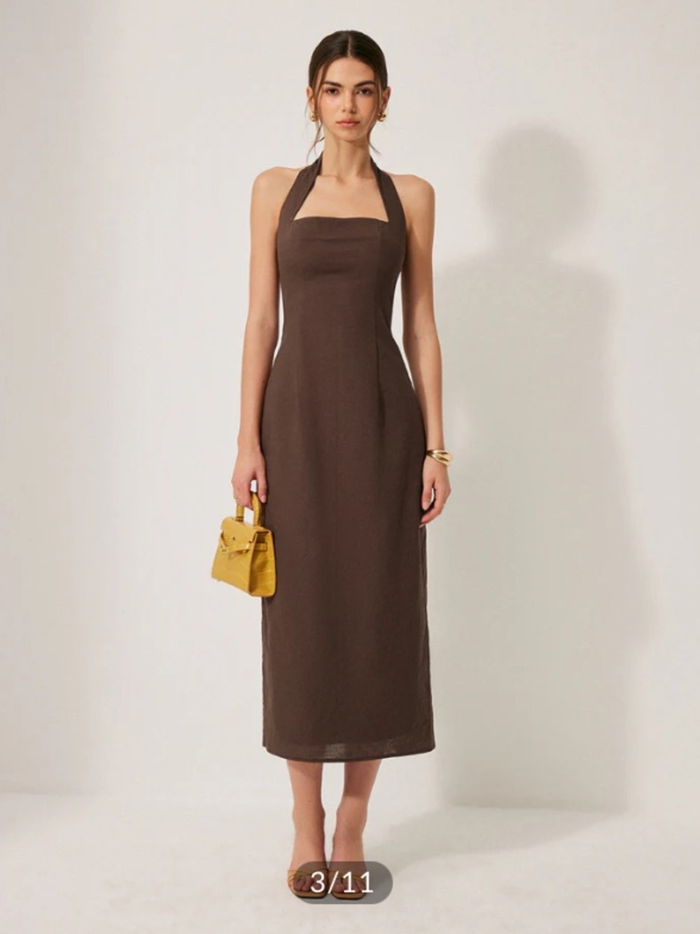Commense NWT Cotton & Linen Halter Backless Split Dress - Brown Size M